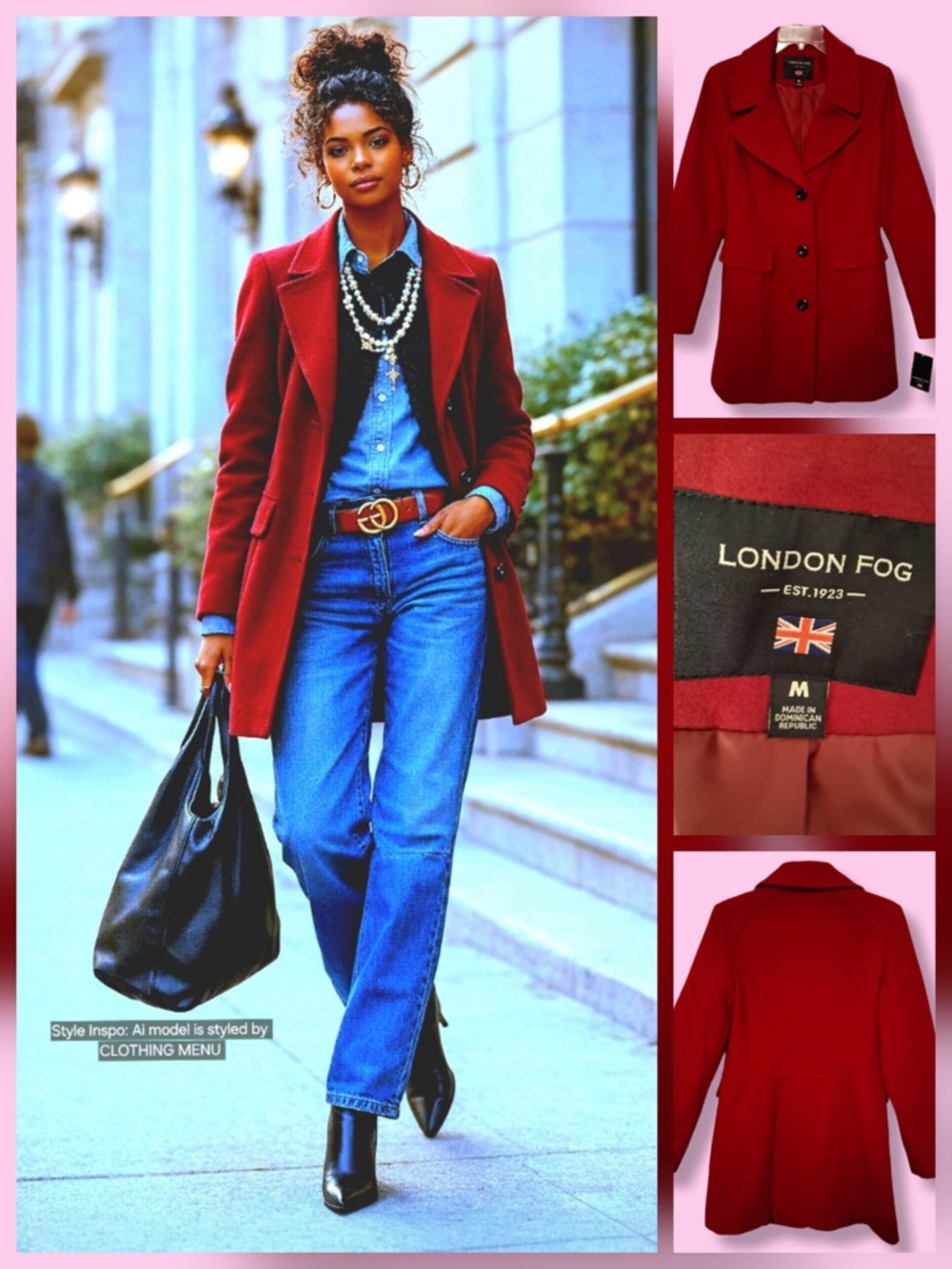 LONDON FOG Red Peacoat NWT Women's Medium Wool Coat Single-Breasted Jacket New - Picture 1 of 15